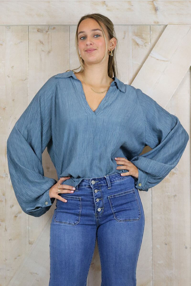 blauwe blouse